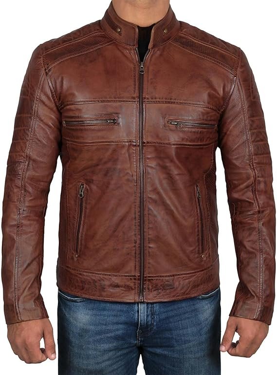 Real Leather Jacket Men - Motorcycle Black and Brown Leather Jacket