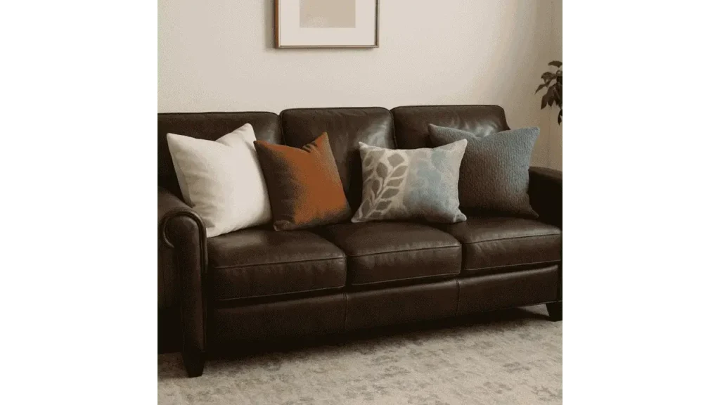 What Color Pillows Would Pop a Dark Brown Leather Couch.